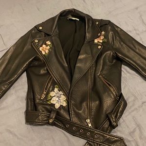 J.O.A black leather jacket with floral decals